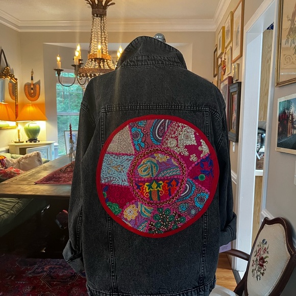 Reworked Black Boho Stonewashed Denim Jacket - Picture 9 of 14